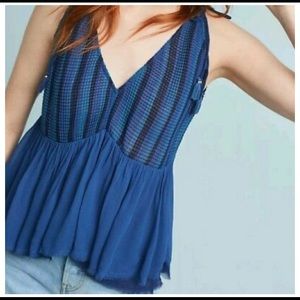 Anthropologie Blue Tank with Tassels